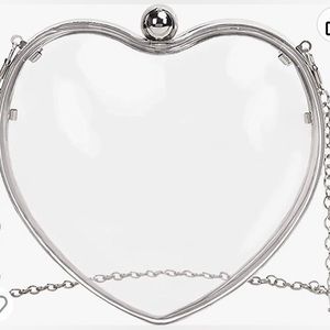 Clear heart purse with chain in silver